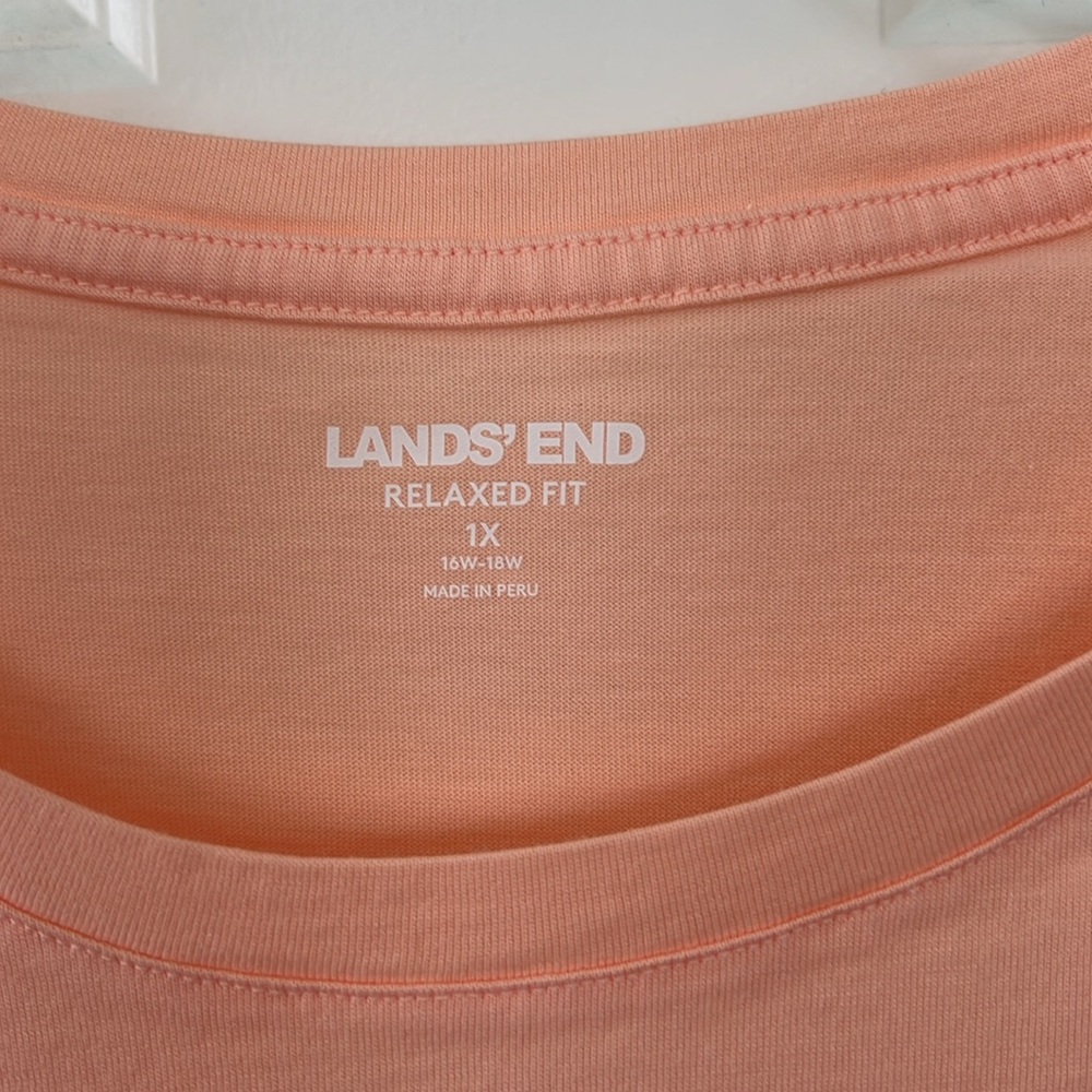 Lands’ End Women's Relaxed Supima Cotton Crew Neck T-Shirt.Tropical Peach; Sz 1X - Picture 2 of 4